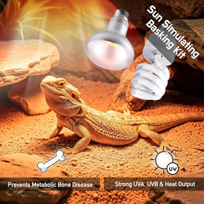 Reptile 100W Basking Spot Bulb & 10.0 24W UVA UVB Bulb Combo – Dual Pack Heat Lamp Bulbs for Reptiles & Amphibians, Heat Lamp for Bearded Dragons, Turtles, Tortoises, Snake Tank Accessories