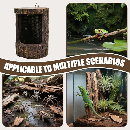 Reptile Feeders Drop-Resistant Food Bowl | Simulated Tree Stump Design Reptile Supplies with Hooks for Small Pets Lizards Geckos Frogs Terrarium