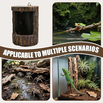 Reptile Feeders Drop-Resistant Food Bowl | Simulated Tree Stump Design Reptile Supplies with Hooks for Small Pets Lizards Geckos Frogs Terrarium