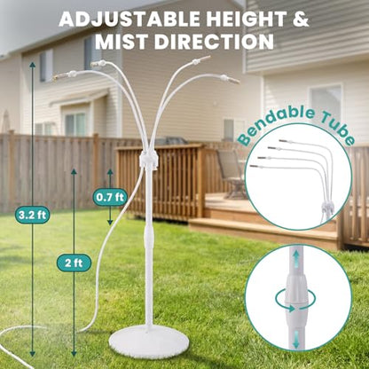 Standing Misting Cooling System, Fillable Base, White | Adjustable Height, 26.2FT Water Line, Portable Mister For Outside Patio Cooling, Pool Tanning, Garden Greenhouse Watering - color: White