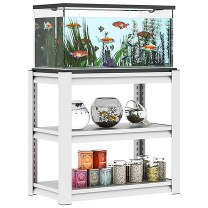3-tier Metal Fish Tank Stand for 30 Gallon Long Aquarium,31.5"*18"*34" | Rack Shelves,heavy duty Steel Aquarium Stand 20 Gallon,Reptile Terrarium Stand,Reptile Tank Stand,Breeder Tank Stand - color: White