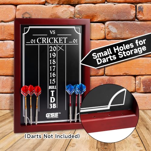GSE Chalk Dart Scoreboard for Dartboard Cricket & 01 Games | Solid Pine Wood, 6 Dart Storage Holes, Easy Writing & Erasing, Chalk, Wipe, Wall Mount Hardware Included, Standard/ Large - style: Large
