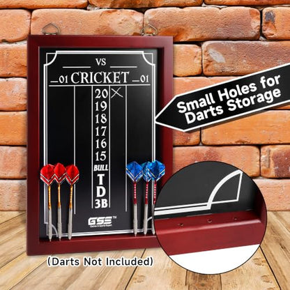 GSE Chalk Dart Scoreboard for Dartboard Cricket & 01 Games | Solid Pine Wood, 6 Dart Storage Holes, Easy Writing & Erasing, Chalk, Wipe, Wall Mount Hardware Included, Standard/ Large - style: Large