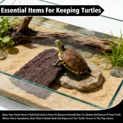 Turtle Basking Platform, 1 Count | Realistic Bark Design, 3 Strong Suction Cups, Sloped Ramp, For Aquatic Turtles, Reptiles, Frogs, Lizards