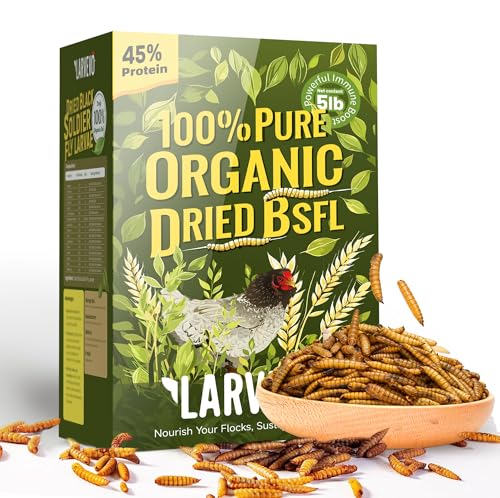5LB Non-GMO Dried Black Soldier Fly Larvae for Chickens 45% Protein High Calcium Chicken Feed Alternative to Mealworms, Dried BSF Larvae Chicken Treats for Laying Hens Ducks Birds Reptiles - size: 5 Pound (Pack of 1)