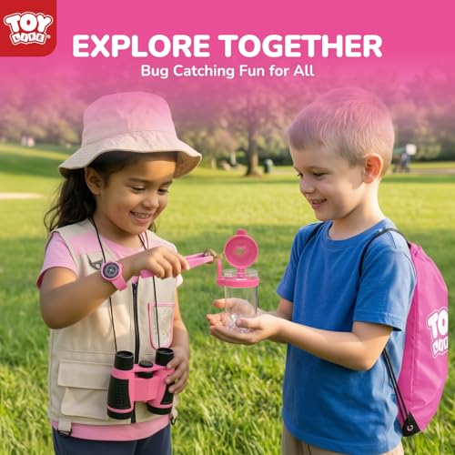 TOY Life Kids Explorer Kit with Bug Catcher for Kids, Bug Catching Kit with Bug Toys, Kid Safari Vest & Hat, Compass, Binoculars, Magnifying Glass, Educational Outdoor Toys Girls Kid Adventure Kit - color: 18 Pcs-pink