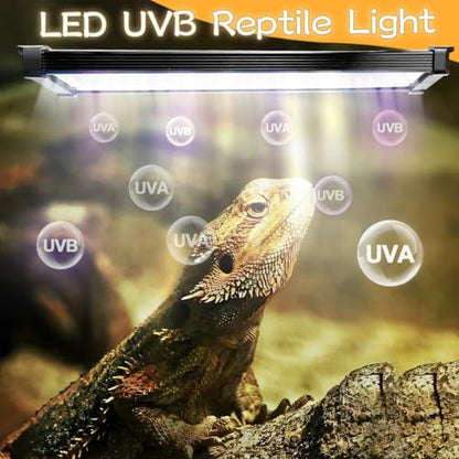 LED UVB Reptile Light with Timer & Dimmer, Adjustable 10.0-20.0 UVA UVB Fixture, Full Spectrum Sunlamp for Bearded Dragons, Turtles, Snakes, Desert & Tropical Habitats, 11-Inch - size: 11 Inch