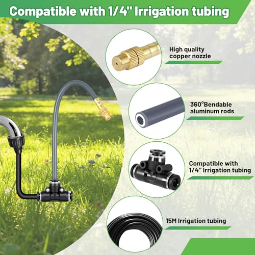 360° Adjustable 1/4" Drip Irrigation System Kits(No 1/4" Tubing) | Bendable Watering Misting Irrigation System, Garden Watering Atomizing System with 15 Nozzles for Garden Irrigation System - size: 1/4" Misting System