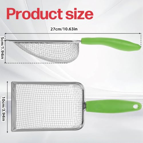 Stainless Steel Reptile Sand Substrate Scoop (Green, 11 Inch) | Mesh Litter Shovel, Fine Mesh Metal Reptile Litter Cleaner Scooper, Litter Cleaner Corner Scoop Sand Sifter for Sands Waste