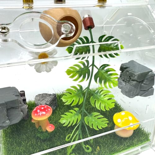 7 Pcs Jumping Spider Accessories Set, Magnetic Hide Cave Rock Ornament Artificial Plants Vines, Reptile Tank Accessories for Jumping Spider Mantis