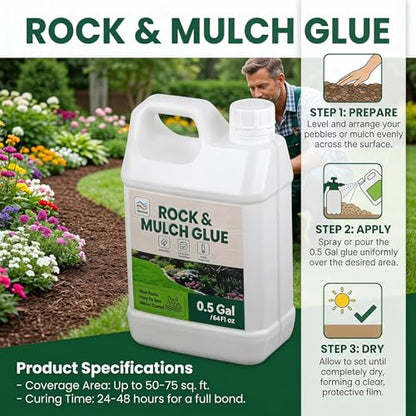 0.5 Gallon Rock Glue for Landscaping, Water-Based Gravel Binder | Landscape Adhesive for Gravel, Pebbles, Mulch and Decorative Rocks, Clear Drying Formula for Gardens, Pathways and Yards