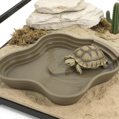 Lake Shaped Bathing Tub for Reptiles, Tortoise Bathing Pool with Steps - Water Dish for Animal Gecko Frog Daily Soaking and Resting