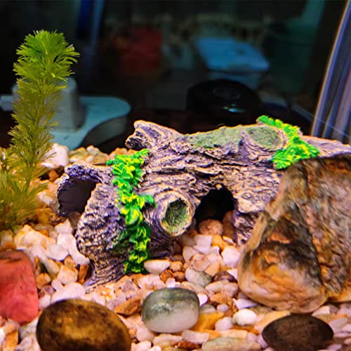 2PCS Small Aquarium Trunk Decoration Hollow Tree Trunk Hideout Log Hideaway Fish Tank Resin Wood Ornament Reptile Habitat Cave for Fish and Shrimp to Swim(6.7X 3.3 x 3'')