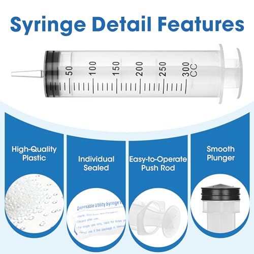 300mL Plastic Syringe for Liquid - 3 Pack Large Syringes with Adapter | Individually Wrapped for Scientific Labs, Feeding, Oil Filling - style: 300mL
