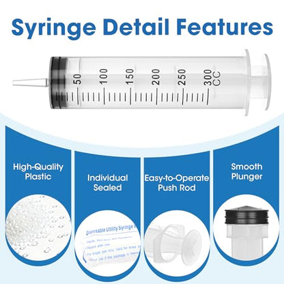 300mL Plastic Syringe for Liquid - 3 Pack Large Syringes with Adapter | Individually Wrapped for Scientific Labs, Feeding, Oil Filling - style: 300mL