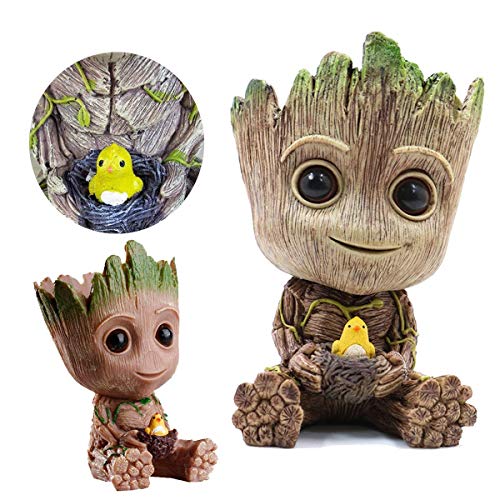 TEEMO Aquarium Groot Air Bubbler Decorations, Air Bubbler Resin Brown Decorations for Fish Tank. - size: Medium