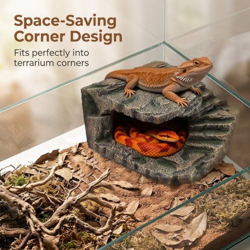 XL Resin Reptile Cave Hideout and Rock Basking Platform | Terrarium & Aquarium, For Reptiles & Amphibians, Natural Rock Texture, Hideout & Basking Spot, Fish Tank Compatible