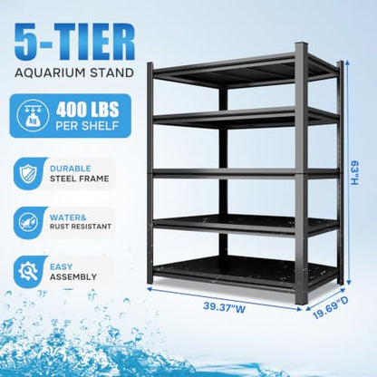 Aquarium Stand Fish Tank Stand 1600LBS Metal Shelving Adjustable Heavy Duty Storage Shelves Display Shelves Utility Shelf for Turtle Tank, Reptile Terrarium, 63" H×45.28" W×19.69" D, Black - size: 63" H×45.28" W×19.69" D