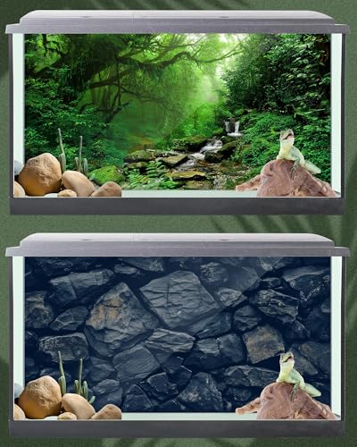 4 Pcs Reptile Habitat Background with Nano Glue Gobi Sun Cactus Stone and Green Tree Fern Stream Terrarium Background Polyester Durable Aquarium Accessories (Style2,36 x 18 Inch) - color: Style2, size: 36 x 18 Inch