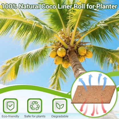 Coco Liner Roll 24x160 Inch, Natural Coconut Liners for Planter Flower Basket, Thick Coco Fiber Mat for Hanging Basket, Garden Decoration, Animal Pet Pads, Reptile Carpet - size: 24 x 160 inch