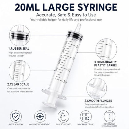 10 Pack 20ml Syringe for Liquid - Large Plastic Syringes Without Needle for Food Thick Liquids and Irrigation Water, Lip Gloss Filling,Measuring ( 10 Pack 20 ml / cc ) - size: 01-20ml 10PC