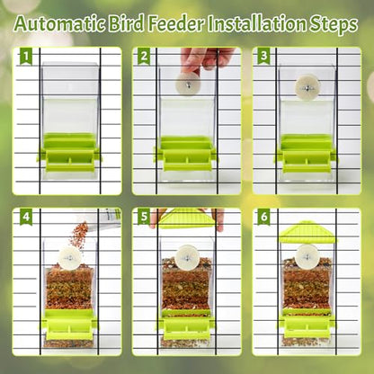 Rypet No-Mess Automatic Bird Feeder for Cage, Parrot Cage Accessories | Transparent Acrylic Food Dispenser, Helps Reduce Seed Scatter, for Parakeet Cockatiel Parrot Canary - color: Transparent A80 Green