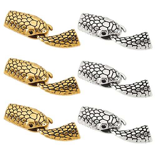 NBEADS 12 Sets Snake Shaped Hook Bracelet Clasps Set, 2 Colors Tibetan Alloy Crafts Snake Head and S Hook Ring Toggle Clasps End Connectors Jewelry Findings for Bracelet Jewelry Making