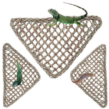 kathson Bearded Dragon Hammock, Bearded Dragon Accessories, Natural Seagrass Reptile Hammock, Reptile Lounger Habitat Decor for Chameleons, Lizards, Geckos, and Snakes（11 x 7.8 x 7.8 inches, 2 PCS）