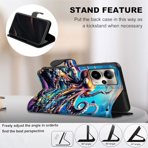 for Cricket Outlast 5G 2024 Wallet case with RFID Blocking Credit Card Holder Kickstand, Folio Flip PU Leather Shockproof Protective Cover for AT&T Motivate Pro 5G, Octopus Swimming - color: Octopus Swimming