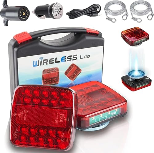 Wireless Trailer Lights, Magnetic Tow Light Kit w/USB-C | 30s Setup | Rechargeable 5-in-1 LED | 100FT Signal | IP65 Waterproof for Trucks, RVs & Boat Trailers