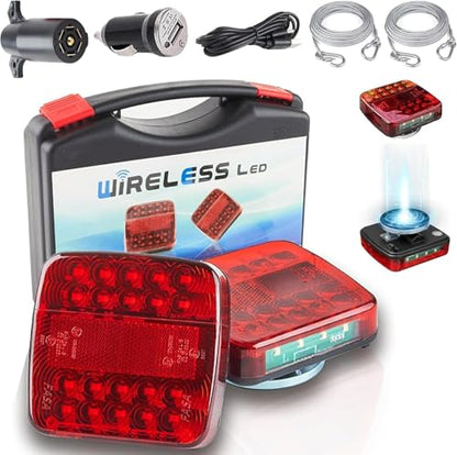 Wireless Trailer Lights, Magnetic Tow Light Kit w/USB-C | 30s Setup | Rechargeable 5-in-1 LED | 100FT Signal | IP65 Waterproof for Trucks, RVs & Boat Trailers