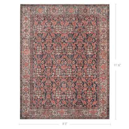 Snap Dragon Vintage-Inspired Area Rug, 8’3” x 11’6” | Vintage character, Heirloom-inspired, Persian floral medallion design, Terracotta, Charcoal & Ivory palette, Flatweave