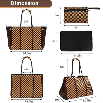 Hibala Neoprene Multipurpose Beach Bag,Gym/Travel/Pool Bag,Tote For Women&Men - color: Checkerboard Grids