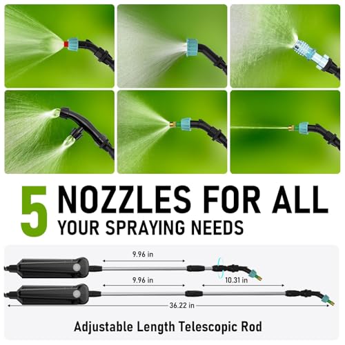 DEGGE Battery Powered Sprayer 2 Gallon, 7.4V Powerful Electric Pump Sprayer | Weed Killer Sprayers with Rechargeable Handle & 5 Mist Nozzles & Retractable Wand & Adjustable Strap for Lawn, Garden, Yard - color: White