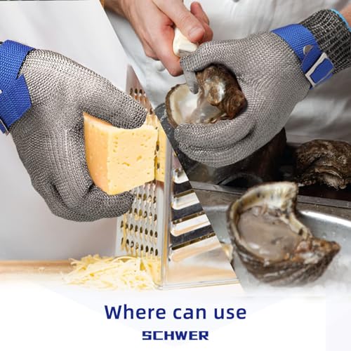 Schwer SlicePro ANSI A9 Cut Resistant Glove PR1706, Stainless Steel Mesh Metal Glove, Food Grade for Kitchen Cooking, Butcher Meat Cutting, Oyster Shucking, Mandoline, (S, 1 PCS) - size: Small (Pack of 1), style: 1.0 Steel Wire
