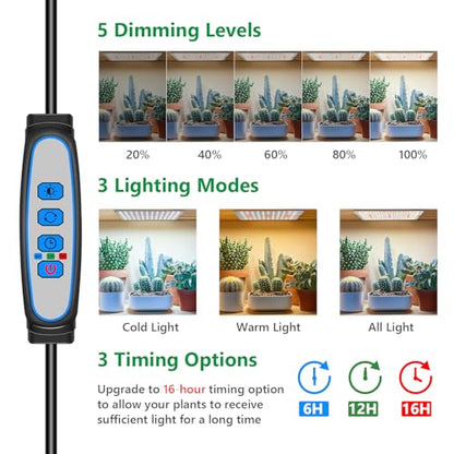 Aumtrly Grow Light 414 LED Full Spectrum, Slim Indoor Plant Lamp 3 Panel | for Seed Starting Growing, 6/12/16H Auto Timer, 5 Dimming Levels, 3 Light Modes, 2 Installation Methods, Use Under Shelves - size: 3 Pack