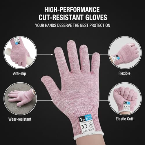 Cut Resistant Gloves Level 5, Kitchen Cutting Gloves For Cooking,Meat Fish Cutting,Oyster Shucking, Knife Handling,Wood Carving (Pink, M) - color: Pink, size: Medium