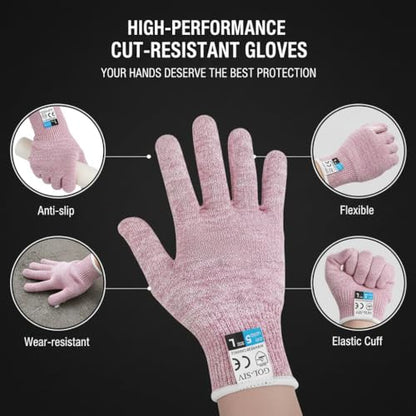 Cut Resistant Gloves Level 5, Kitchen Cutting Gloves For Cooking,Meat Fish Cutting,Oyster Shucking, Knife Handling,Wood Carving (Pink, M) - color: Pink, size: Medium
