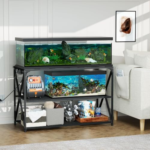 55-75 Gallon Fish Tank Stand, 49.2 x 19.7x 31.5 Inch | Industrial Aquarium Stand with Power Outlet and Switch, Turtle Tank, Reptile Terrariums and Breeder Tank Stand, Black - color: Black
