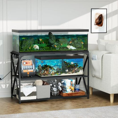 55-75 Gallon Fish Tank Stand, 49.2 x 19.7x 31.5 Inch | Industrial Aquarium Stand with Power Outlet and Switch, Turtle Tank, Reptile Terrariums and Breeder Tank Stand, Black - color: Black