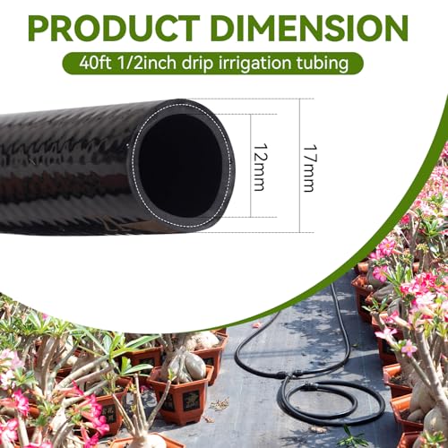 Inntop 40FT 1/2 Inch Drip Irrigation Tubing Extension Hose, 1/2" Main Line Watering Tube for Expanding Garden Irrigation Systems with 4pcs Quick Connector (No Drip Emitters No 1/4" Tubing）