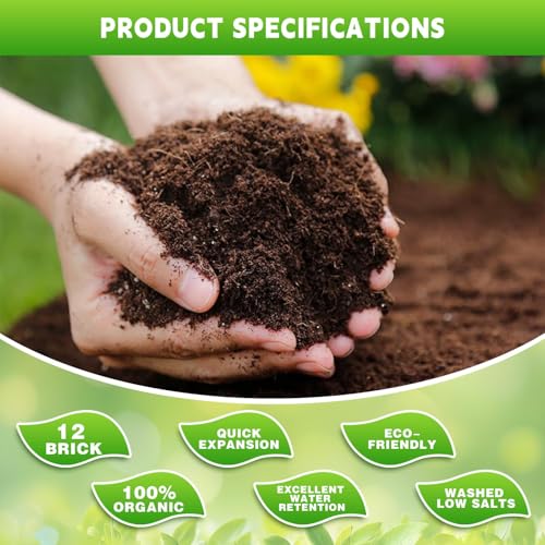 Coco Coir Bricks - Compressed Coconut Fiber Substrate for Plants, Gardening, Potting Mix. Low EC & Balanced pH Natural Growth Medium for Seed Starting, Herbs, and Gardening (2 PCS) - size: 2 PCS