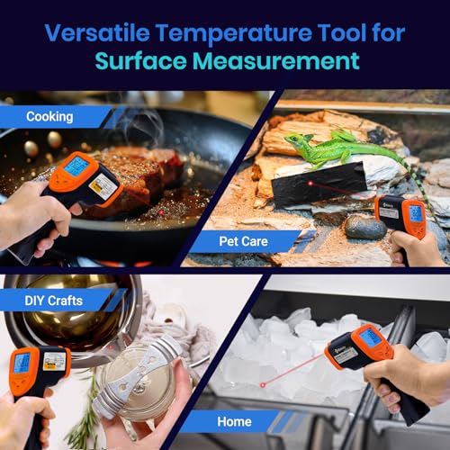 Etekcity Infrared Thermometer Laser Temperature Gun, -58°F~1130°F, Orange | Cooking, Pizza Oven, BBQ, Meat, Kitchen, Reptile, HVAC, Adjustable Emissivity, MAX Display, High Temperature - color: Blaze Orange, style: Advanced