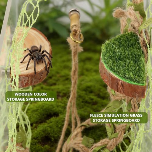 Jumping Spider Habitat Decor, Acrylic Insect Habitat Accessory Set with Magnetic Wooden Platform, Rope Ladder & Climbing Net, Natural Decor for Reptiles