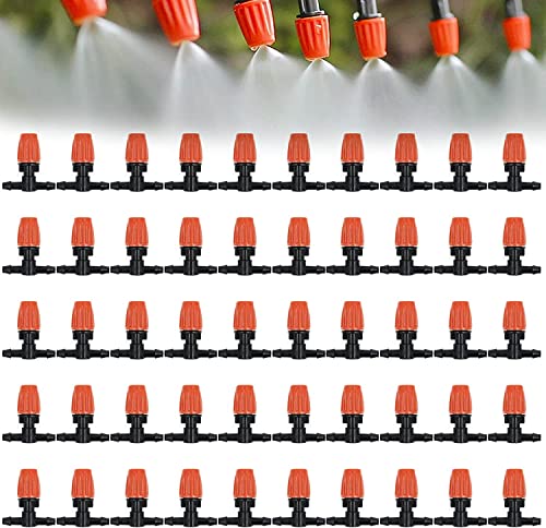 50 Pcs Adjustable Micro Spray Irrigation Emitters for Garden Irrigation | 1/4 Inch Three-Way Atomizing Nozzle,Fine Mist,Water-saving Drip Heads for Patio Lawn Greenhouse Vegetable Irrigation Supplies - color: Tee Connector