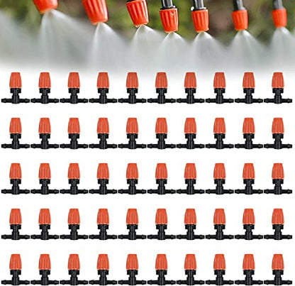 50 Pcs Adjustable Micro Spray Irrigation Emitters for Garden Irrigation | 1/4 Inch Three-Way Atomizing Nozzle,Fine Mist,Water-saving Drip Heads for Patio Lawn Greenhouse Vegetable Irrigation Supplies - color: Tee Connector
