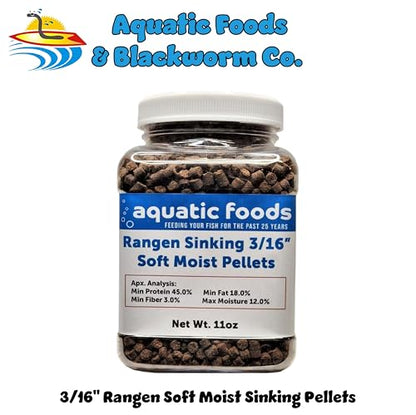 3/16" Soft Moist Sinking Salmon Pellets for Adult Axolotls, Shrimp, Snails, Crabs, Small Amphibians, Aquatic Turtles, Bottom Tropical Fish - 11oz Small Jar - size: 11 Ounce (Pack of 1)