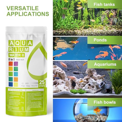 AAwipes Aquarium Ammonia Test Strips 8-in-1 |25 Strips | Quick & Accurate Water Testing Test pH, Ammonia, Alkalinity, Hardness, Chlorine, Nitrite, etc. (K02-25)