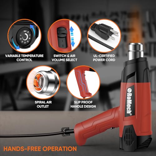 1500W Heavy Duty Heat Gun, Variable Temperature Control Hot Air Gun Kit with 2 Air Flow 120°F~1200°F and 4 Nozzles for Crafts Shrink Wrap (Red) - color: Red