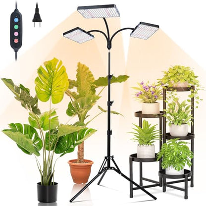 3Head Grow Light with Stand, 75 Watt Bright Enough and Big Coverage, Natural Sunlight Full Spectrum Plant Growing Lamps for Tall&Large Indoor Plants, Bonsai Tree, 4/8/12/16/20H 5-Mode Timer - size: 3Head Stand(75W)